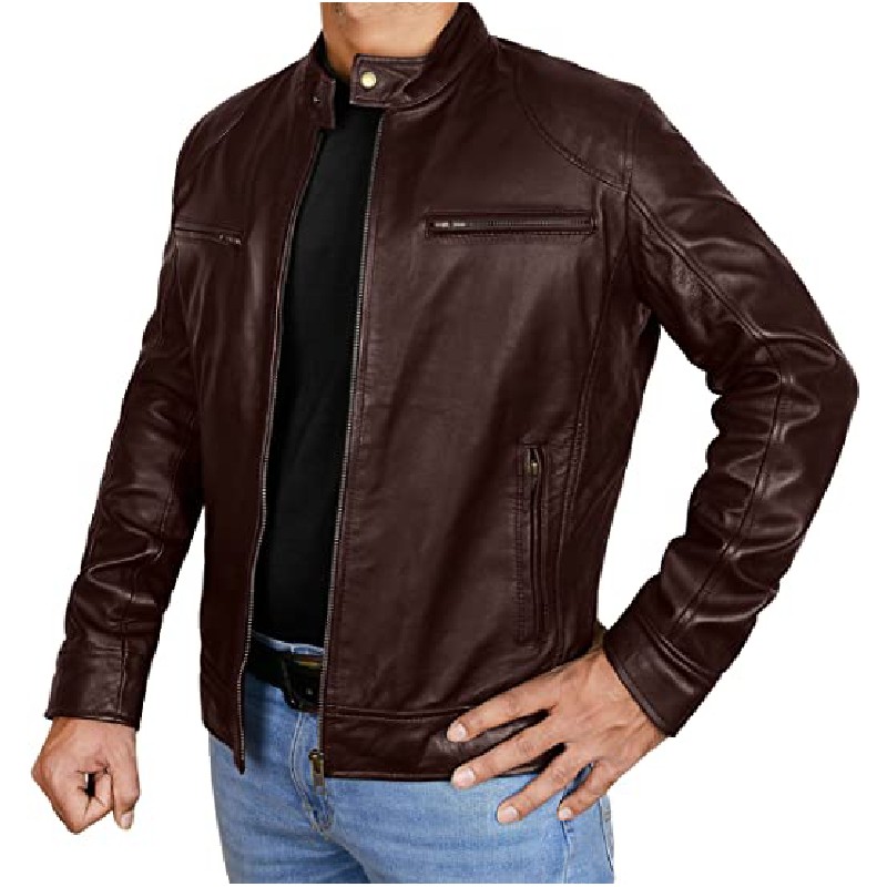 Men Dark Brown Biker Leather Jacket