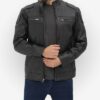 Mens Classic Black Leather Biker Jacket With Zipper Closure