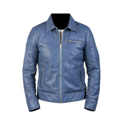 Men's Blue Biker Zipper Jacket With Zipper Closure