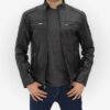 Mens Classic Black Leather Biker Jacket With Zipper Closure