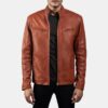 Ionic Tan Brown Leather Biker Jacket For Men