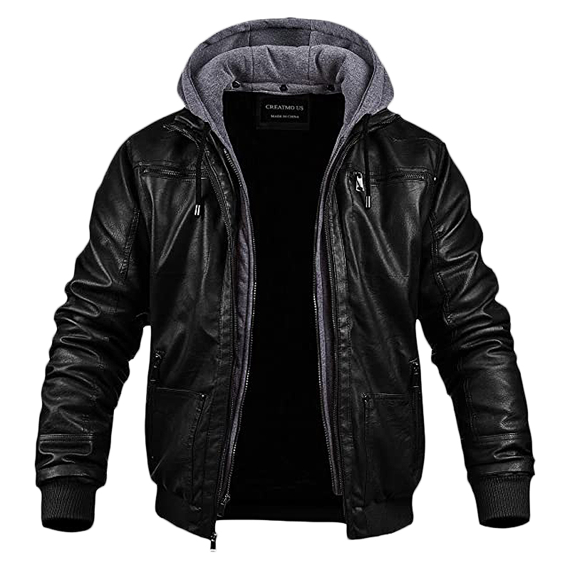 Black Bomber Hooded Leather Jacket - Fan Jacket Maker