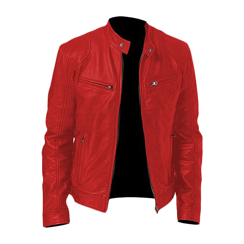 Cafe Racer Red Motorcycle Leather Jacket - FJM