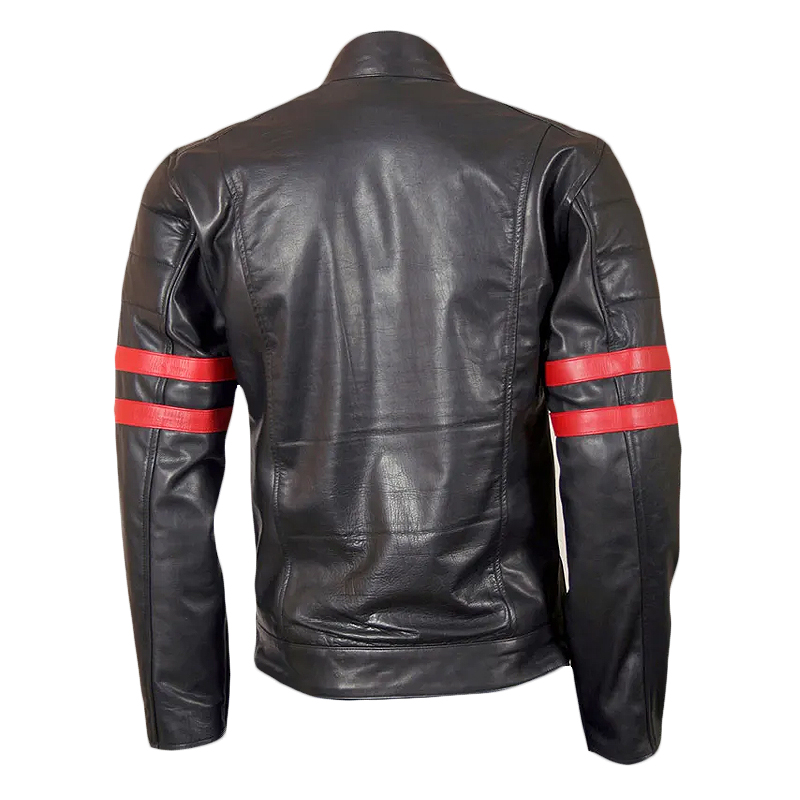 men’s black and red biker leather jacket