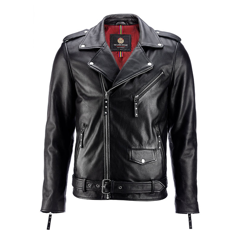 men classic brando biker leather jacket