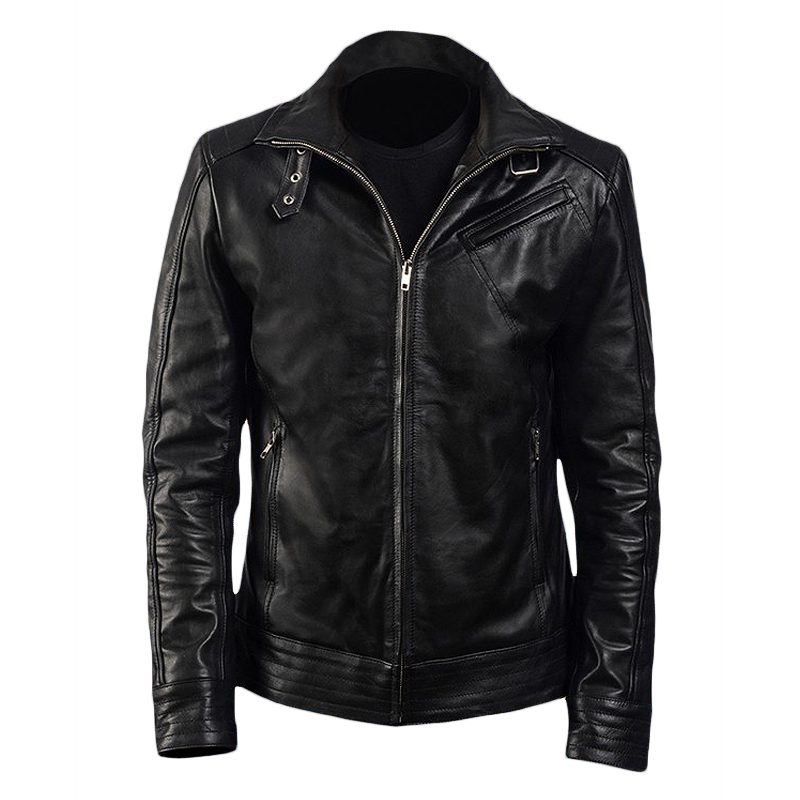 Men's Black Biker Moto Leather Jacket - Fan Jacket Maker