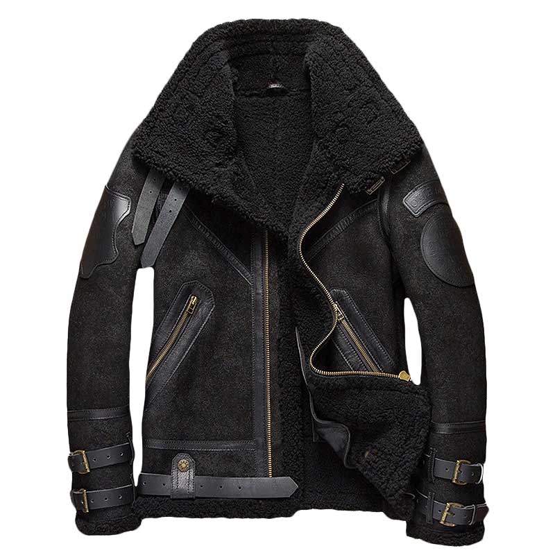 men’s black shearling leather jacket