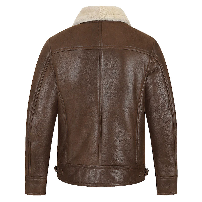 shearling collar brown leather biker jacket
