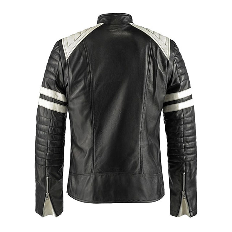 black and white biker leather jacket
