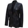 women's black two button leather blazer