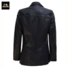 women's black two button leather blazer