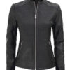 women's slim fit black textured leather jacket