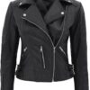 women’s premium asymmetrical black leather jacket