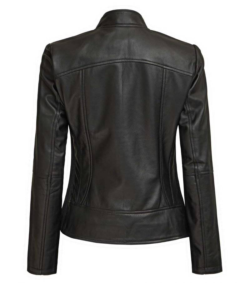 Women’s Slim Fit Black Leather Biker Jacket - Fan Jacket Maker