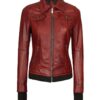 the céleste womens maroon bomber leather jacket with removable hood