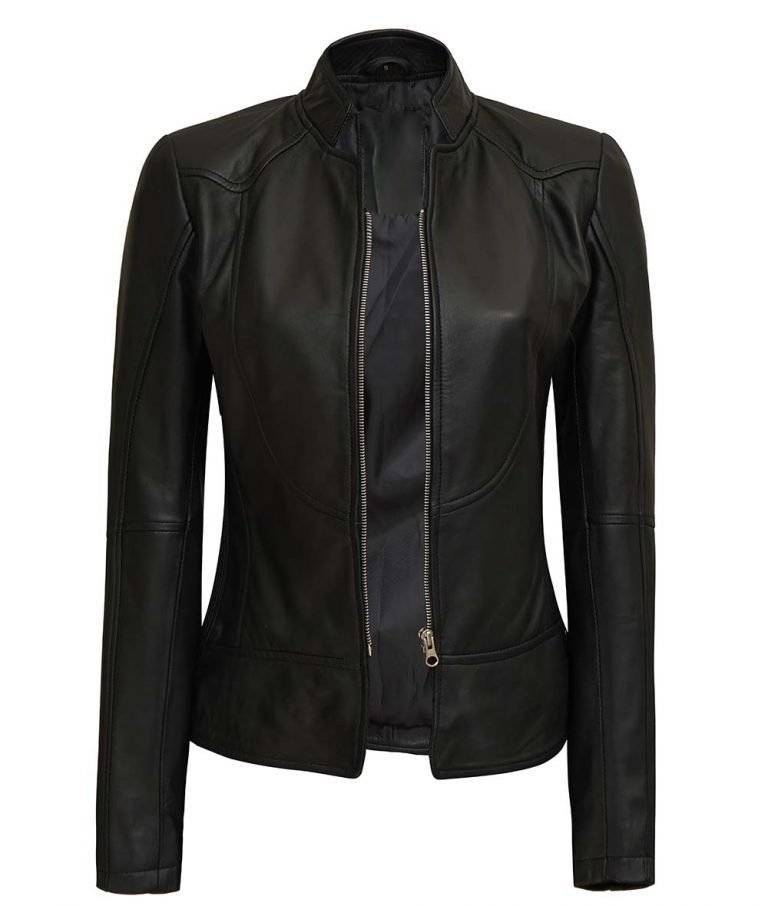 Women’s Slim Fit Black Leather Biker Jacket - Fan Jacket Maker