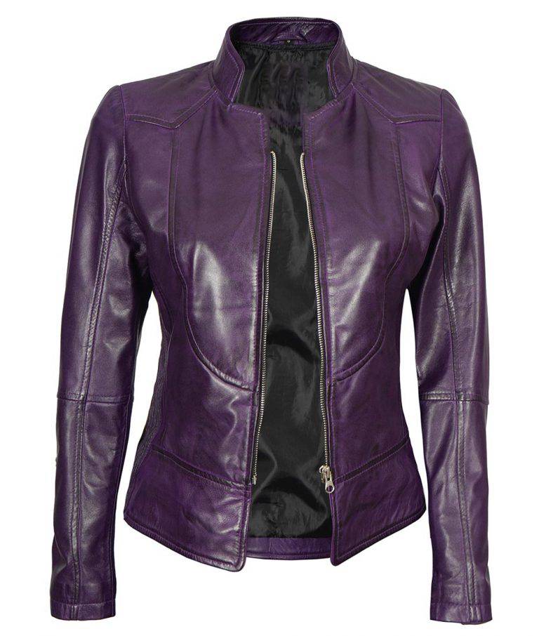 Women’s Real Leather Purple Biker Jacket - Fan Jacket Maker