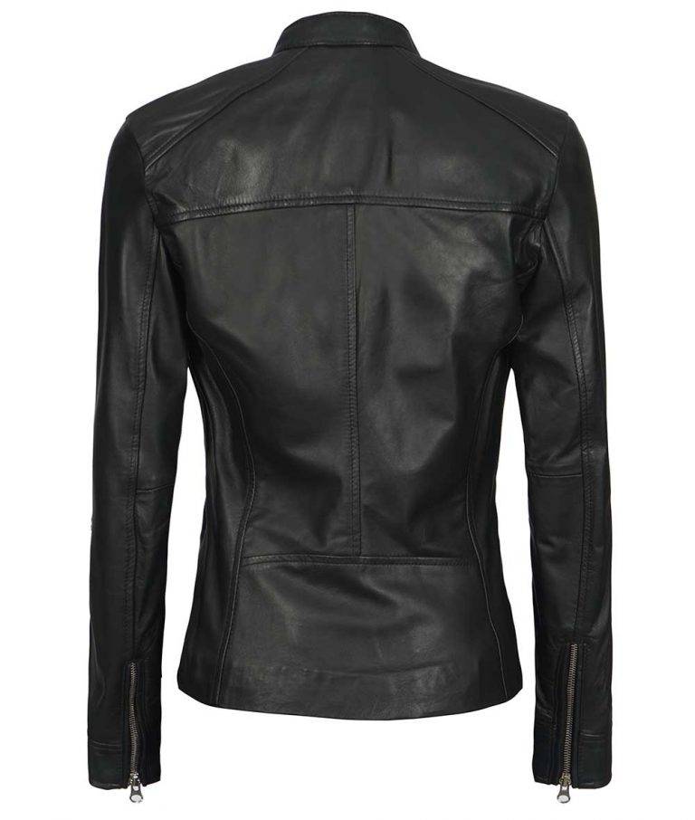 Women’s Slim Fit Black Textured Biker Leather Jacket - Fan Jacket Maker