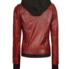 the céleste womens maroon bomber leather jacket with removable hood