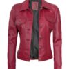 womens pink trucker leather jacket
