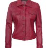 womens pink trucker leather jacket