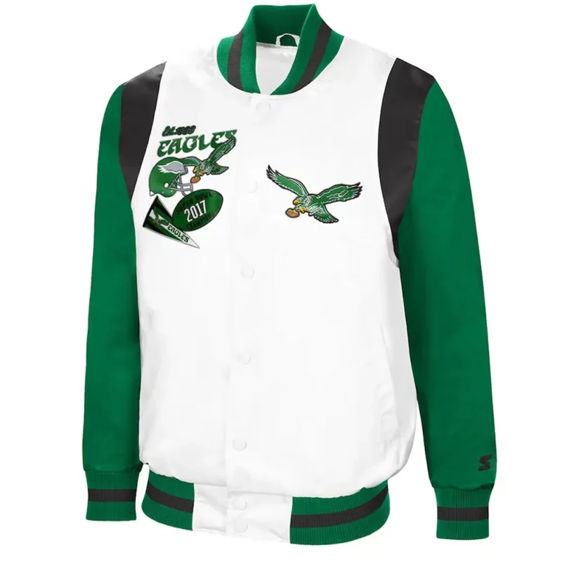 all american philadelphia eagles white & green satin jacket