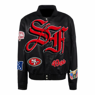 SAN FRANCISCO 49ERS RETRO CLASSIC RIB WOOL VARSITY JACKET (BLACK