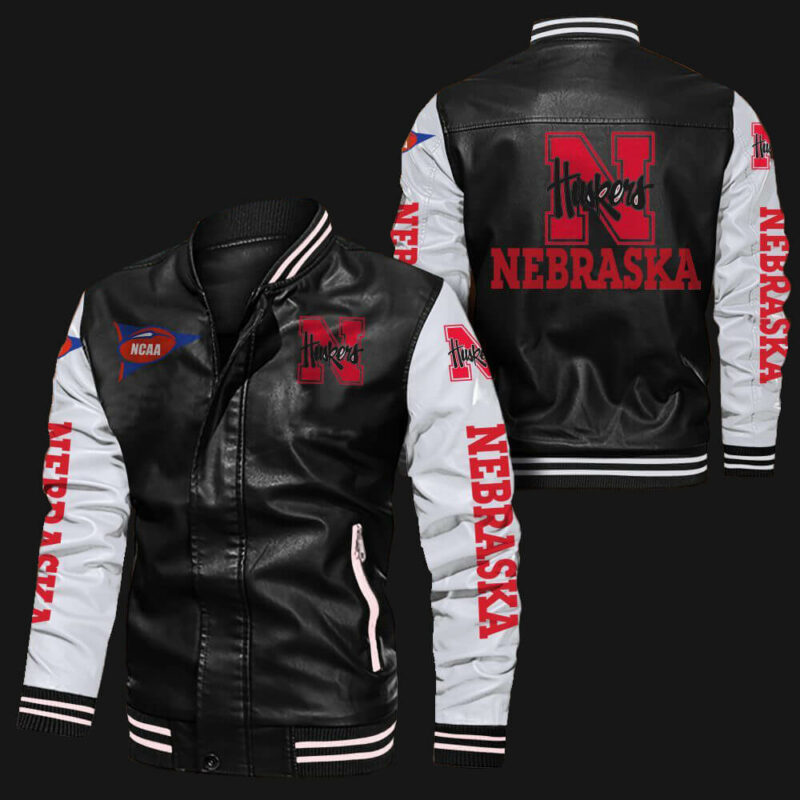 black white nebraska cornhuskers leather jacket