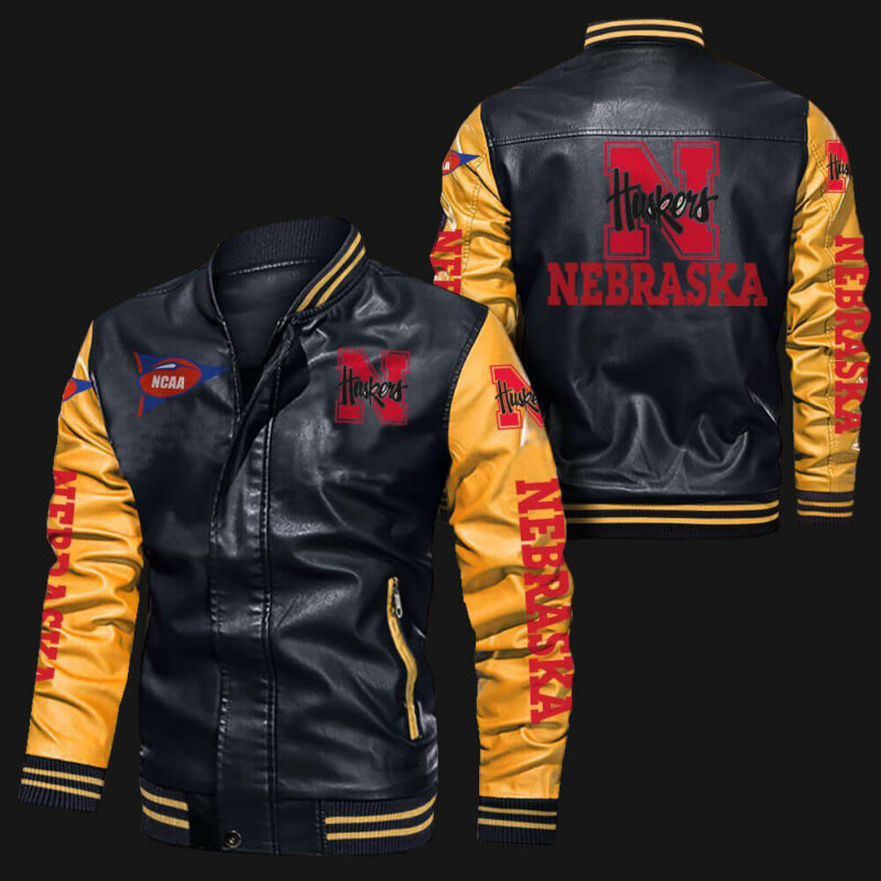 black yellow nebraska cornhuskers leather jacket