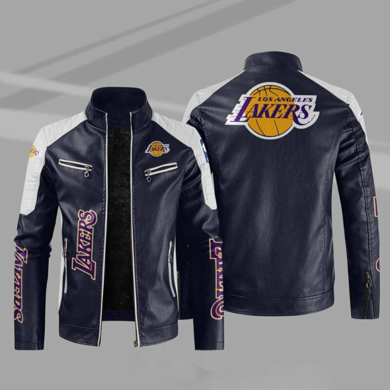 purple white los angeles lakers nba block leather jacket (copy)