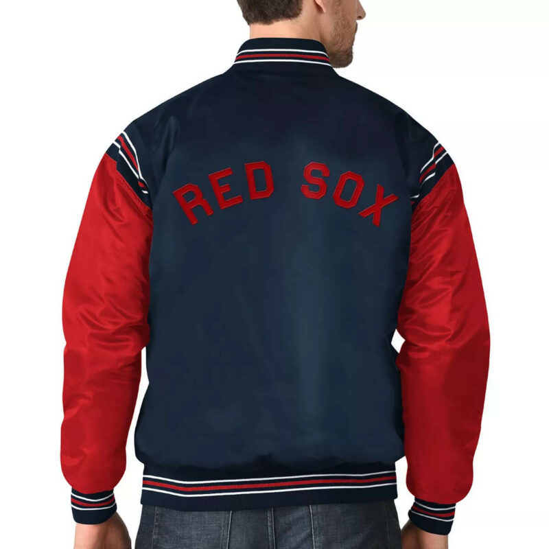 boston red sox navy and red varsity satin jacket