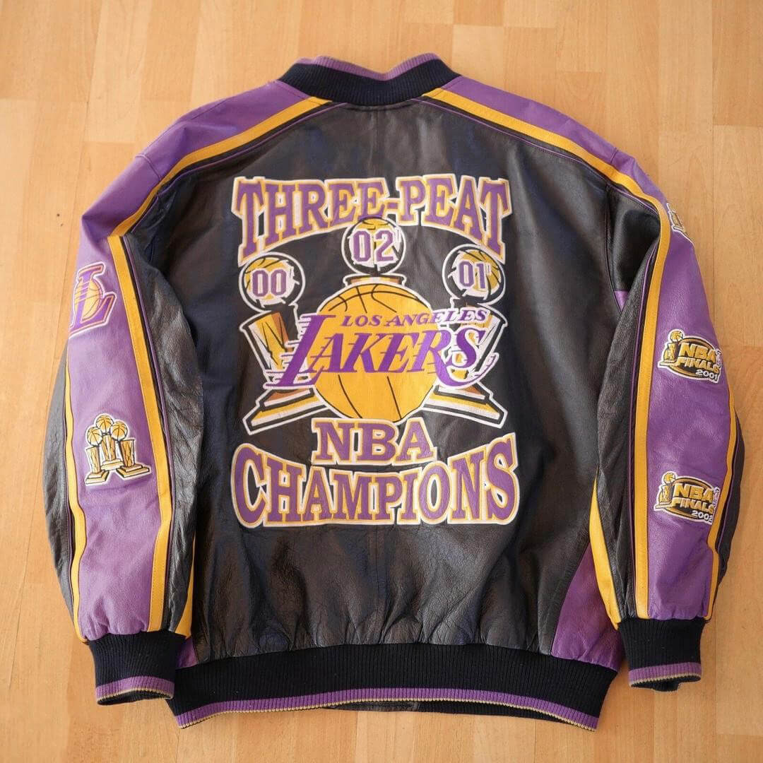 LA Lakers NBA Champions 3-Peat Leather Jacket | FJM