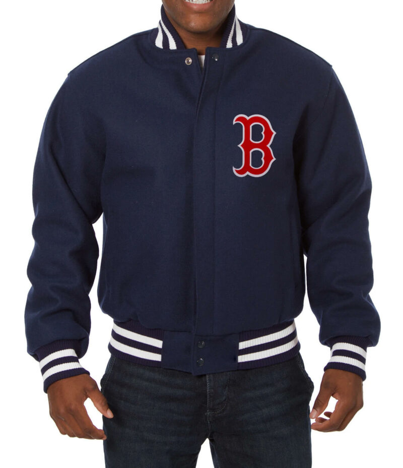 mlb navy blue boston red sox wool jacket