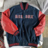 navy blue mlb boston red sox wool leather jacket