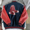 navy blue mlb boston red sox wool leather jacket