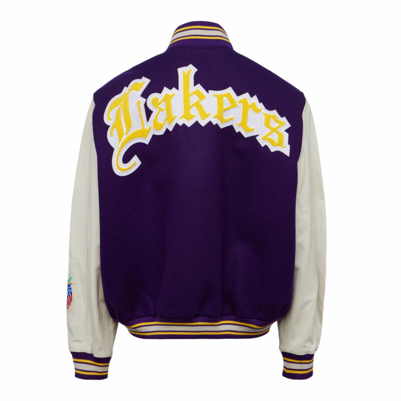 nba la lakers purple and white varsity jacket