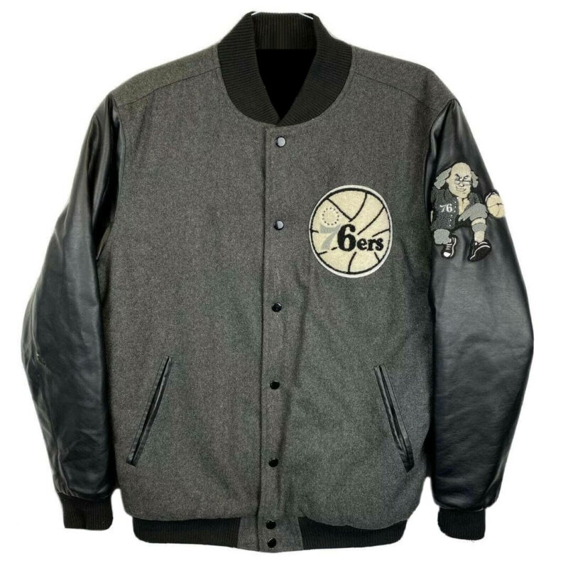 nba philadelphia 76ers gary and black varsity jacket