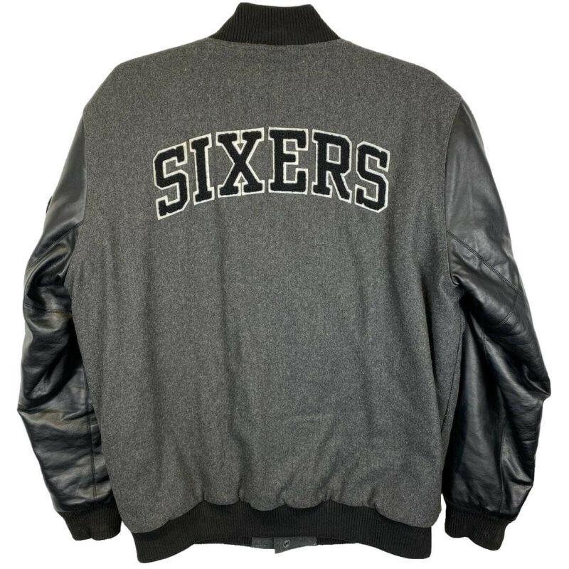 nba philadelphia 76ers gary and black varsity jacket