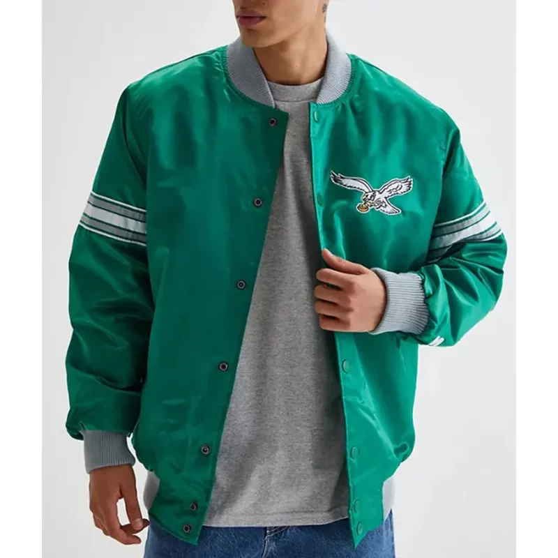 philadelphia eagles kelly green striped satin jacket