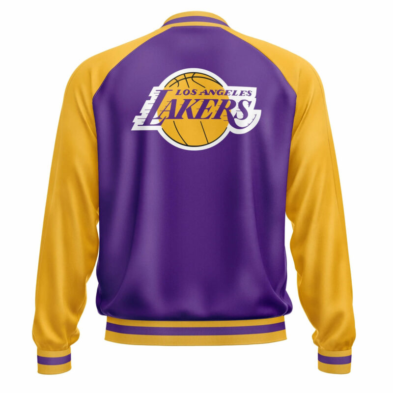purple yellow los angeles lakers leather bomber jacket