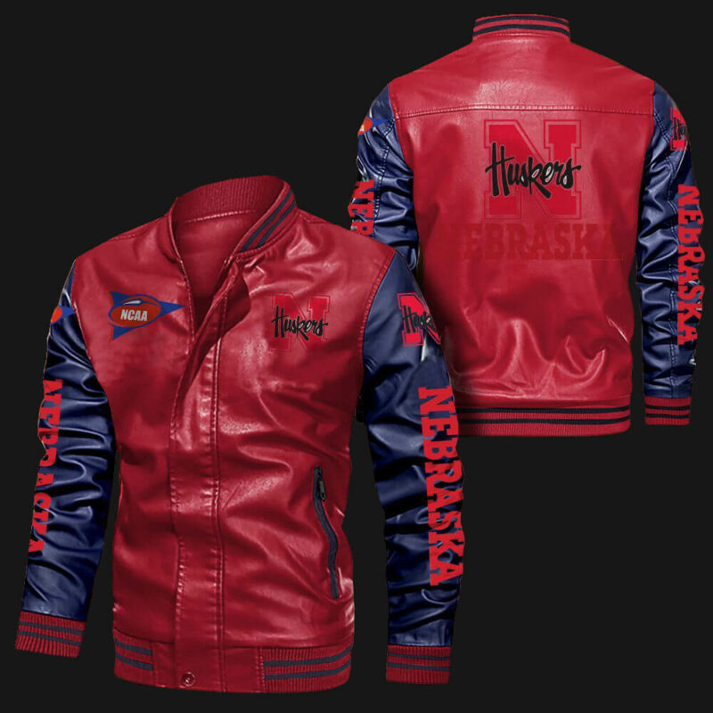 red blue nebraska cornhuskers leather jacket