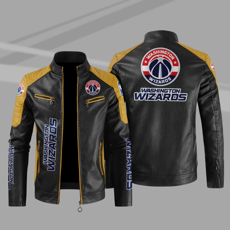 washington wizards block yellow black leather jacket