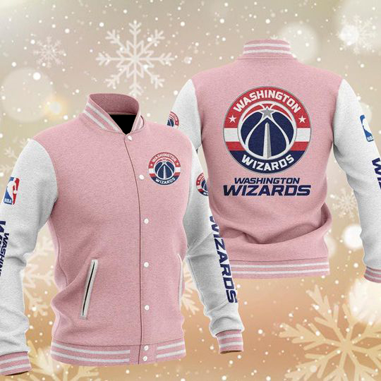 Washington Wizards Pink Varsity Baseball Jacket | FJM