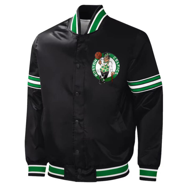 black boston celtics slider full snap satin jacket