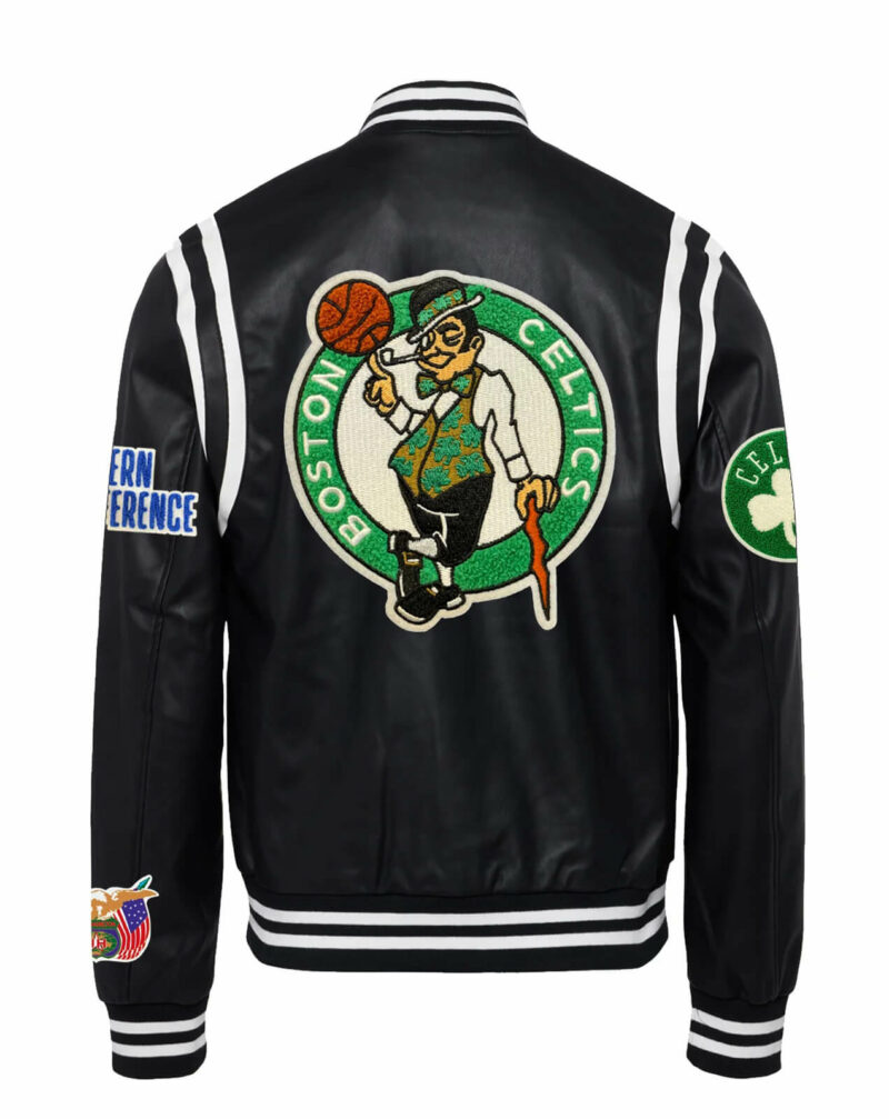 black white boston celtics nba team leather jacket
