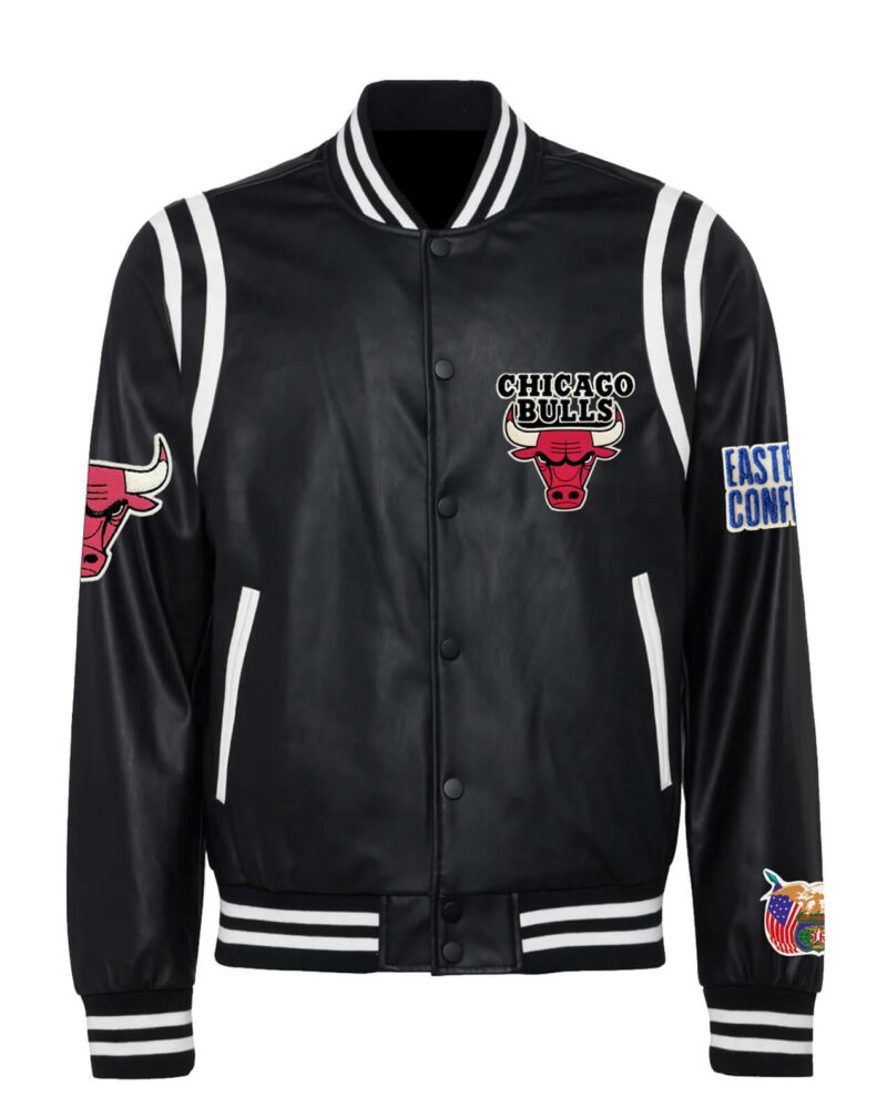 black white chicago bulls nba leather jacket