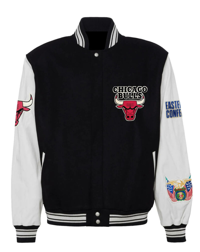 black white chicago bulls nba leather jacket