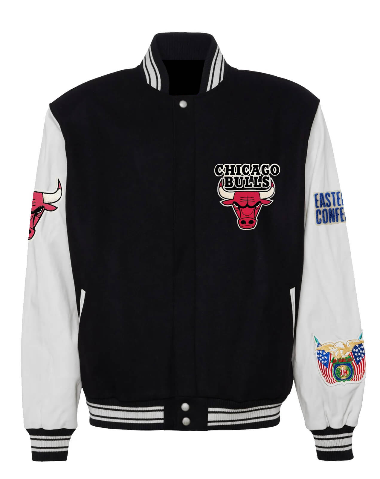 Black White Chicago Bulls NBA Varsity Jacket | FJM