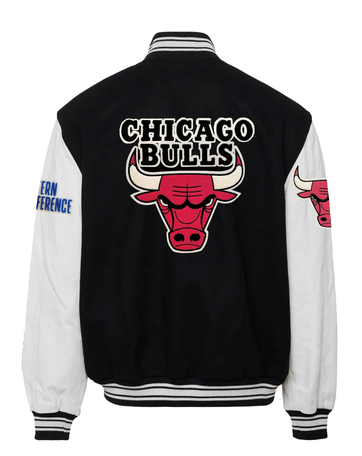Black White Chicago Bulls NBA Varsity Jacket | FJM