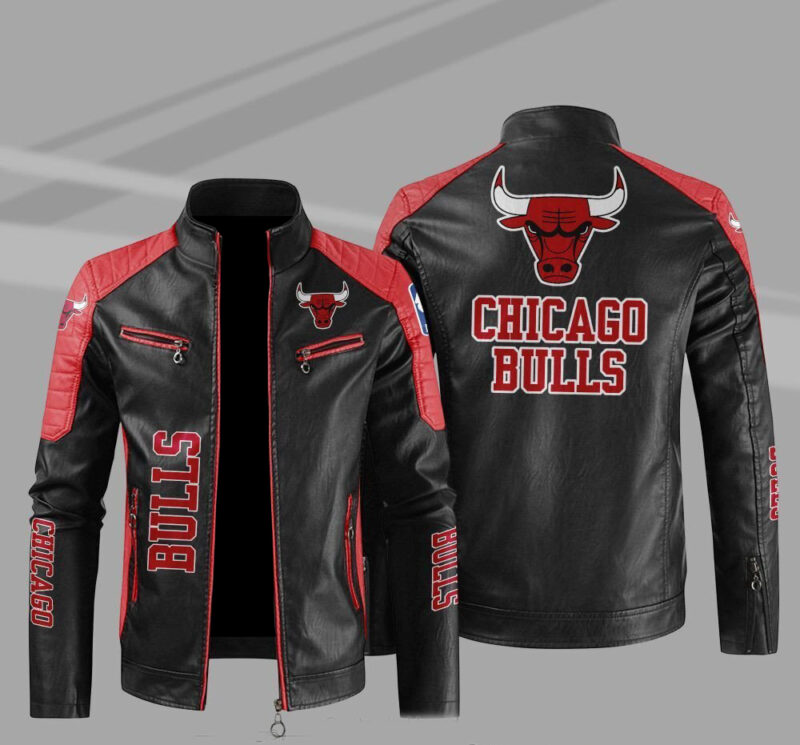 black white chicago bulls nba leather jacket (copy)